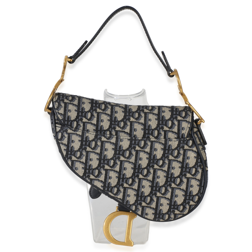 Christian Dior Navy Oblique Canvas Mini Saddle Bag - Picture 2 of 8
